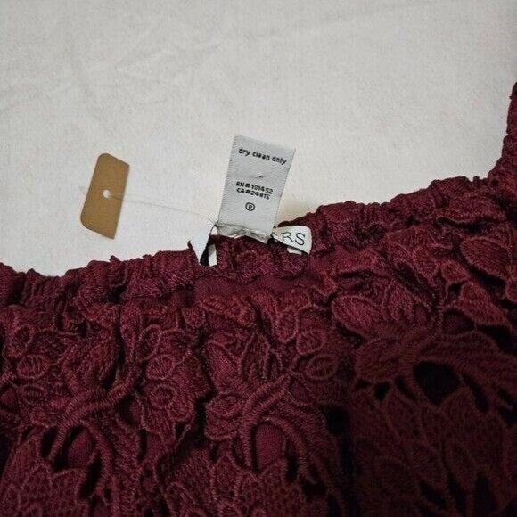 Astars Top Womens XS Burgundy Lace Lined Off Shoulder Floral Stretch Coquette - Picture 8 of 10
